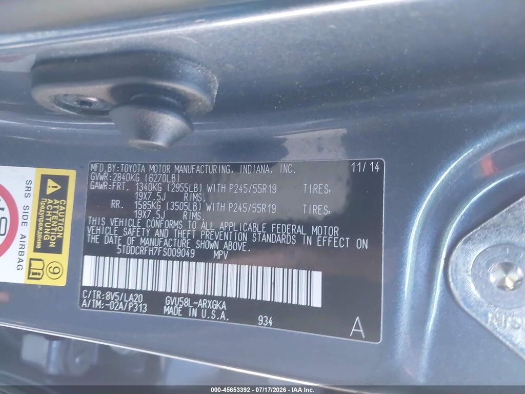 5TDDCRFH7FS009049 2015 TOYOTA HIGHLANDER HYBRID photo no. 9