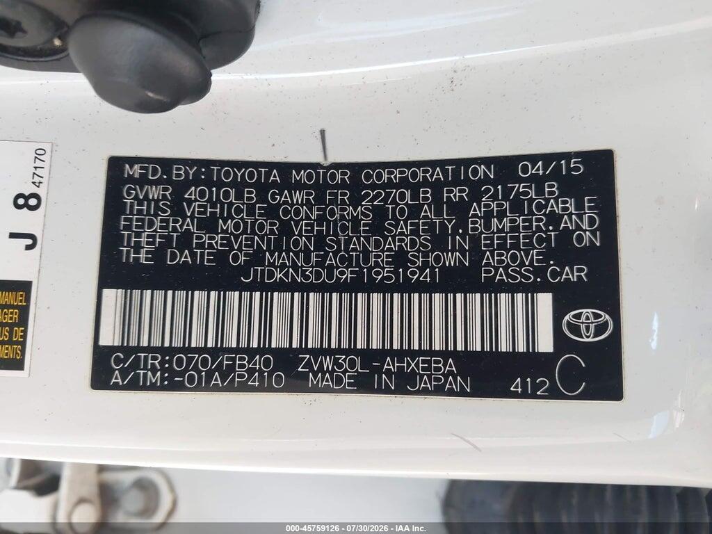 JTDKN3DU9F1951941 2015 TOYOTA PRIUS photo no. 9