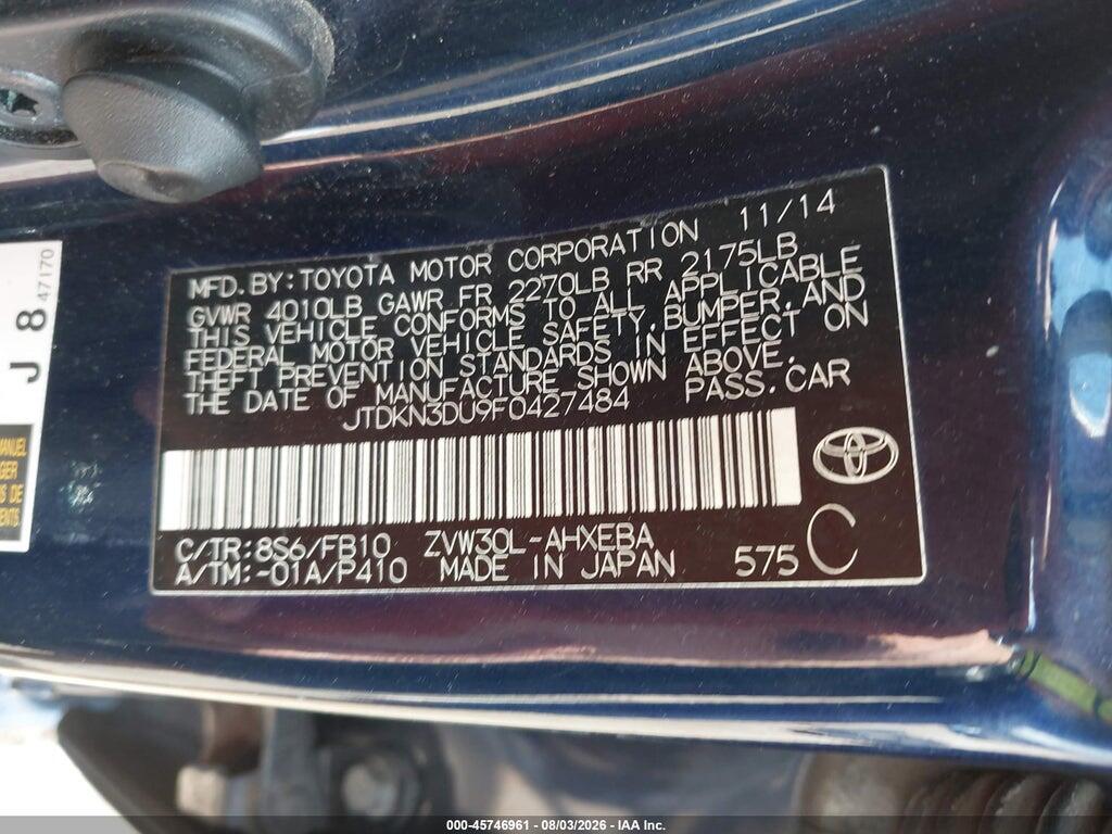JTDKN3DU9F0427484 2015 TOYOTA PRIUS photo no. 9
