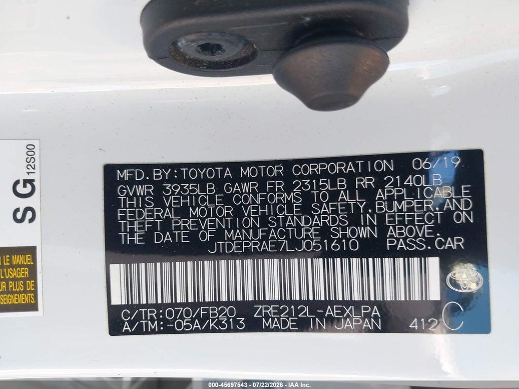 JTDEPRAE7LJ051610 2020 TOYOTA COROLLA photo no. 9