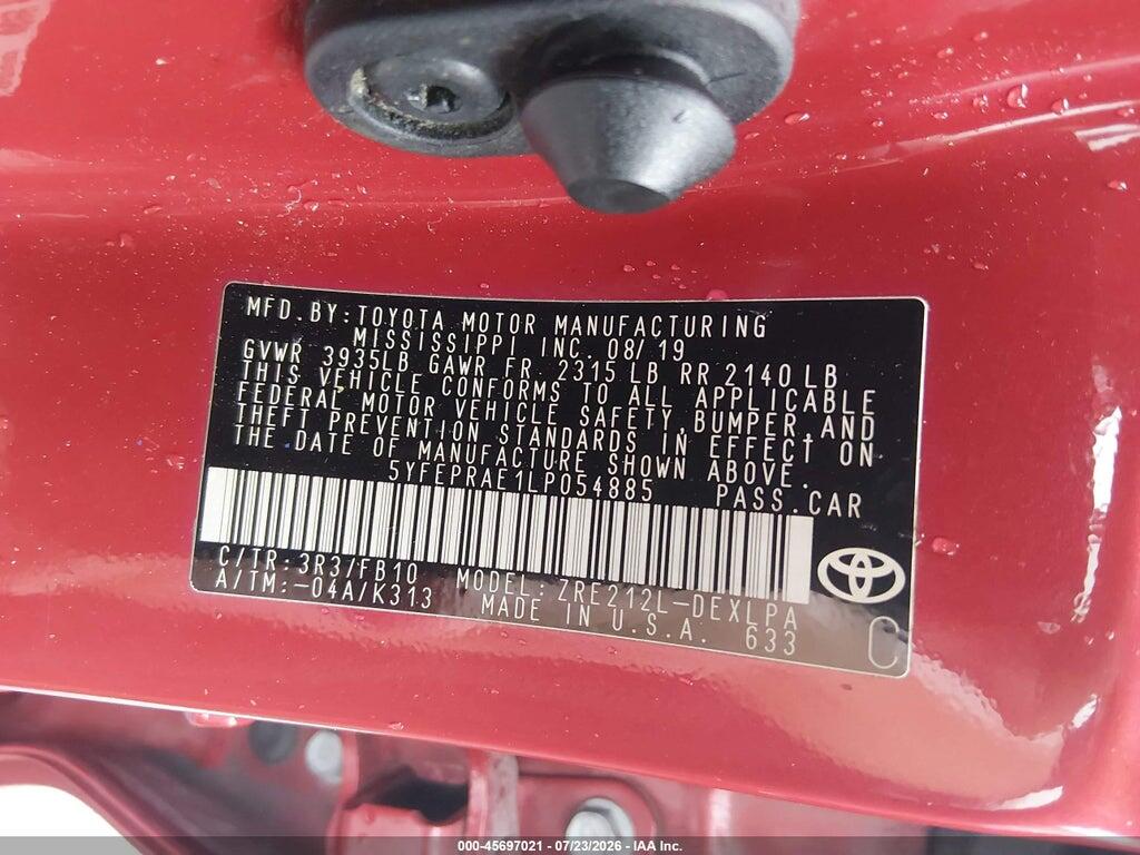 5YFEPRAE1LP054885 2020 TOYOTA COROLLA photo no. 9