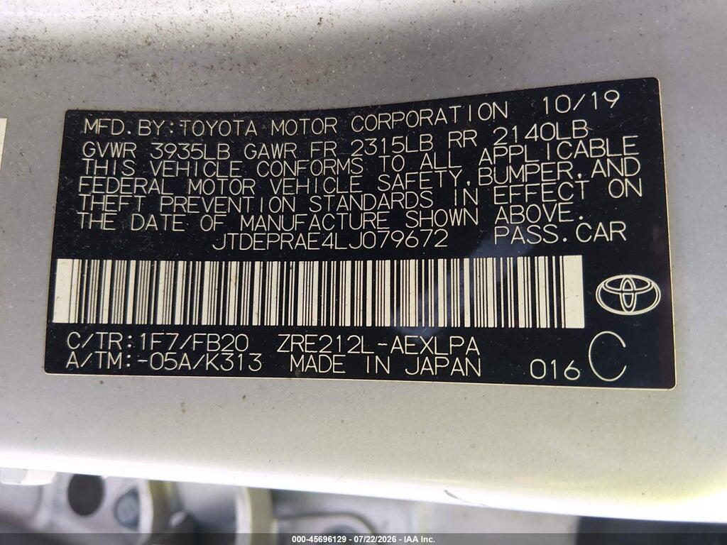 JTDEPRAE4LJ079672 2020 TOYOTA COROLLA photo no. 9