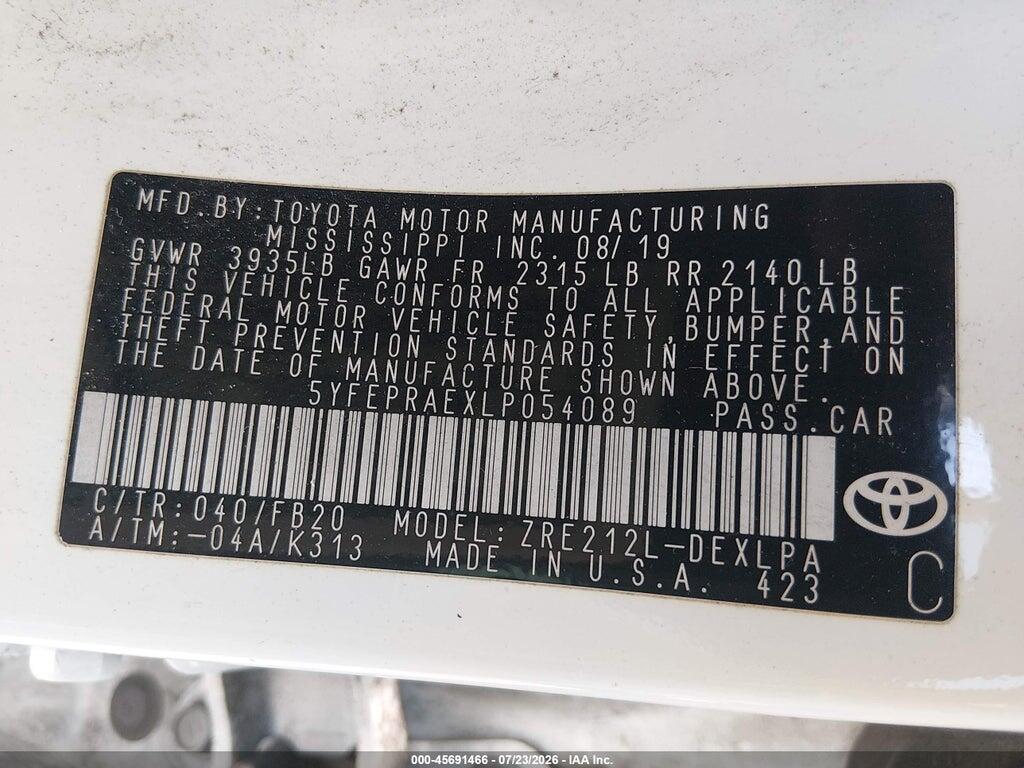 5YFEPRAEXLP054089 2020 TOYOTA COROLLA photo no. 9