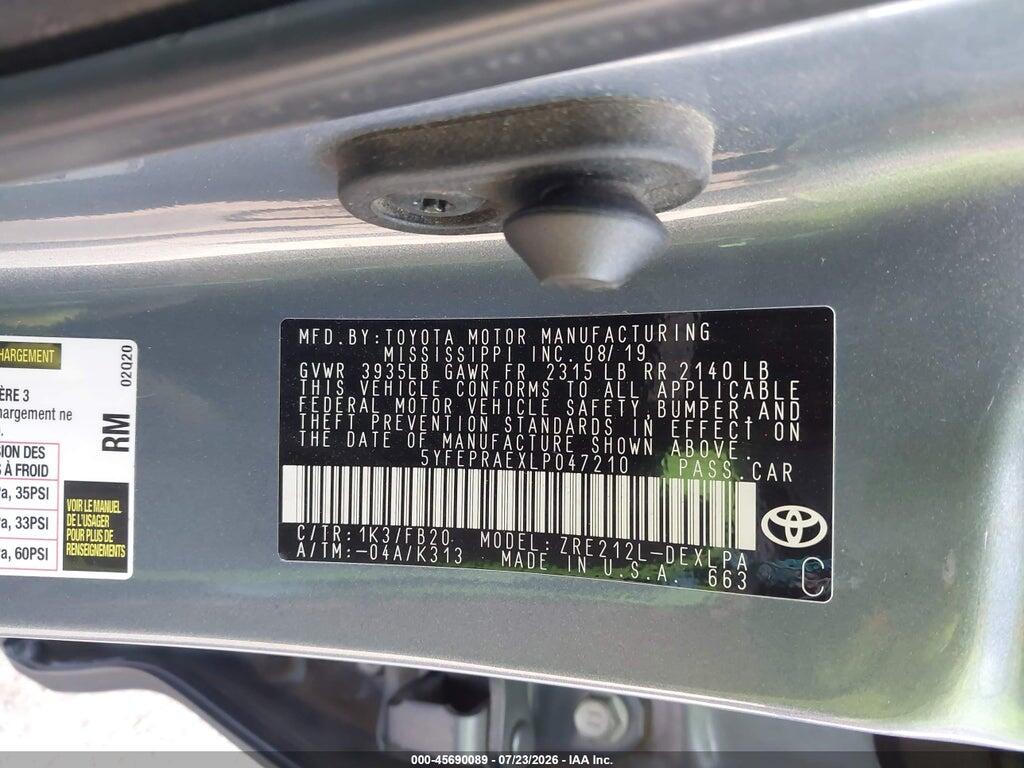 5YFEPRAEXLP047210 2020 TOYOTA COROLLA photo no. 9