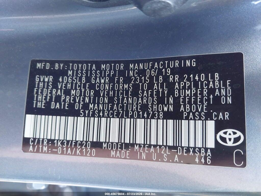 5YFS4RCE7LP014738 2020 TOYOTA COROLLA photo no. 9