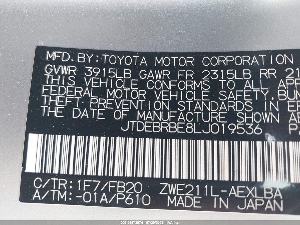 JTDEBRBE8LJ019536 2020 TOYOTA COROLLA photo no. 9