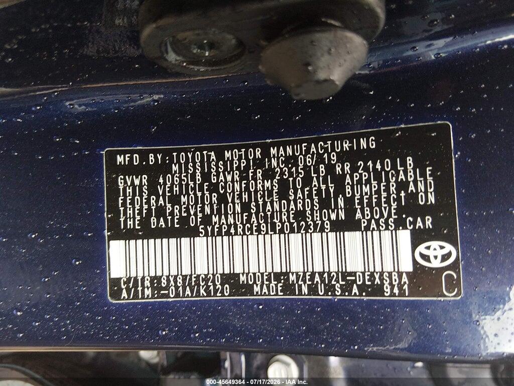 5YFP4RCE9LP012379 2020 TOYOTA COROLLA photo no. 9