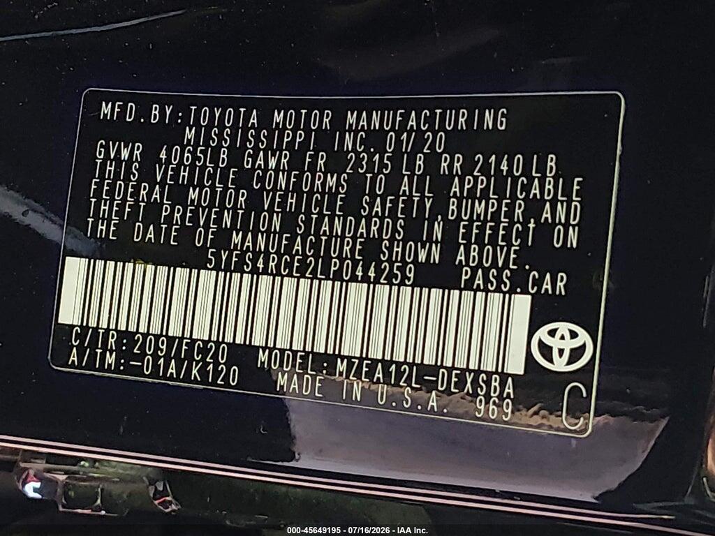 5YFS4RCE2LP044259 2020 TOYOTA COROLLA photo no. 9