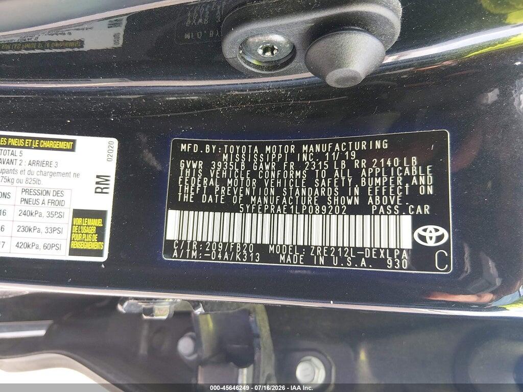 5YFEPRAE1LP089202 2020 TOYOTA COROLLA photo no. 9