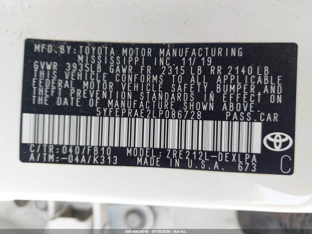 5YFEPRAE2LP086728 2020 TOYOTA COROLLA photo no. 9