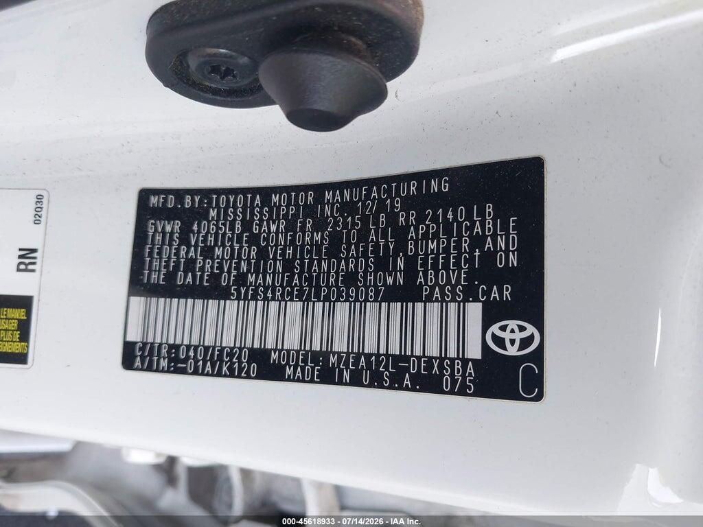 5YFS4RCE7LP039087 2020 TOYOTA COROLLA photo no. 9