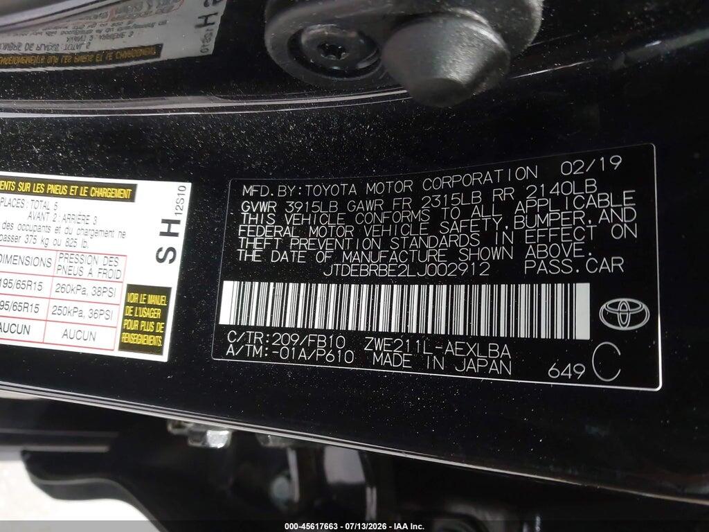 JTDEBRBE2LJ002912 2020 TOYOTA COROLLA photo no. 9