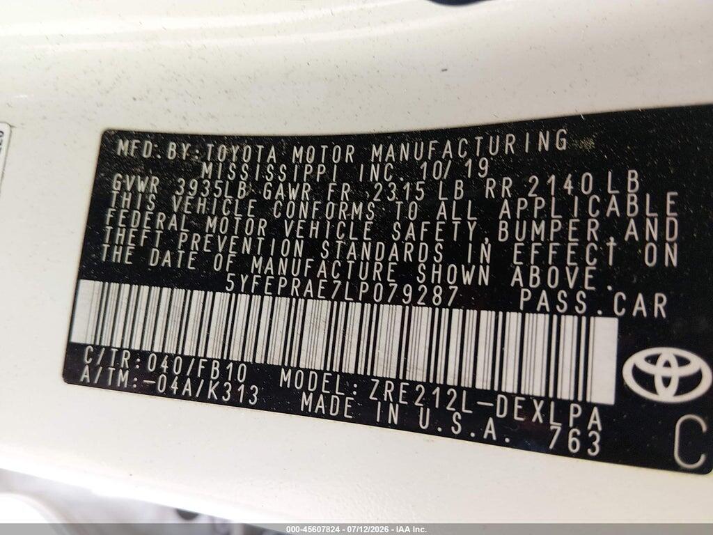 5YFEPRAE7LP079287 2020 TOYOTA COROLLA photo no. 9
