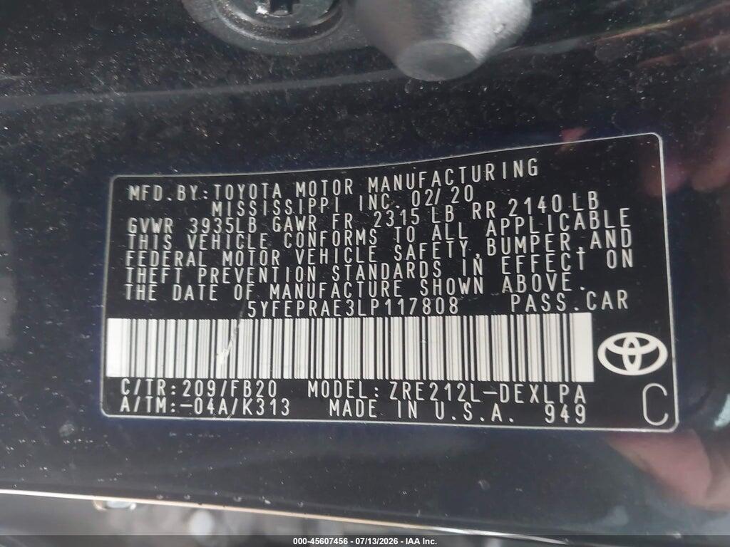 5YFEPRAE3LP117808 2020 TOYOTA COROLLA photo no. 9