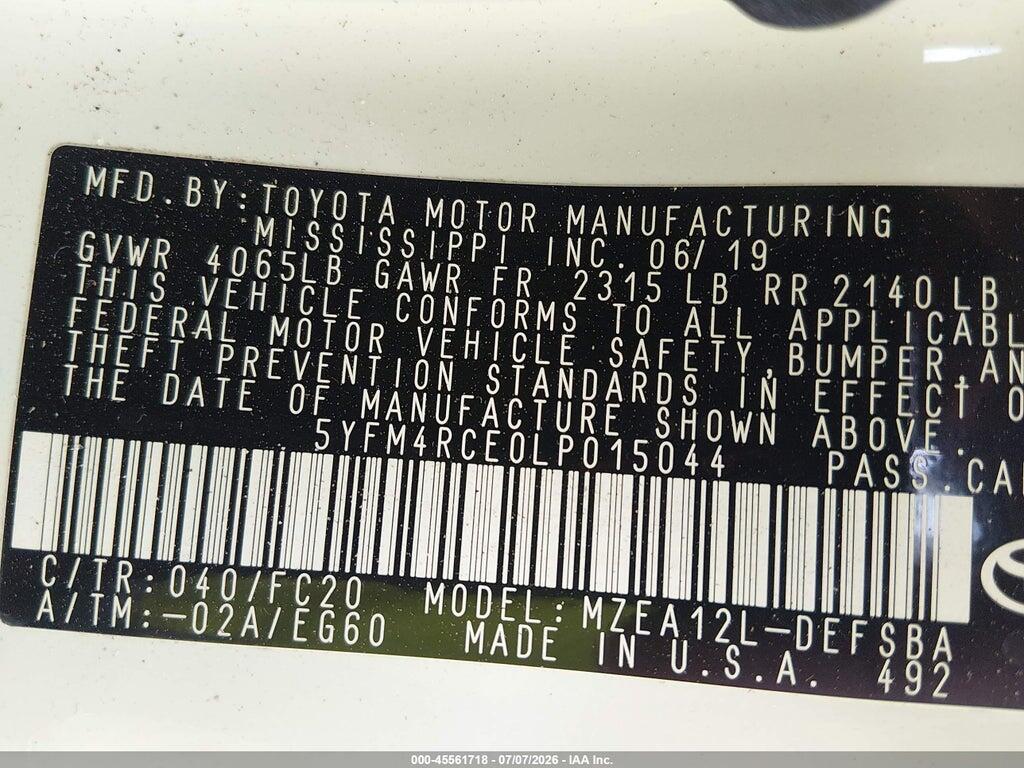 5YFM4RCE0LP015044 2020 TOYOTA COROLLA photo no. 9