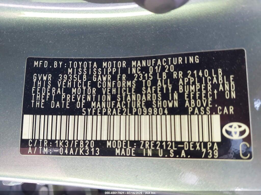 5YFEPRAE2LP099804 2020 TOYOTA COROLLA photo no. 9