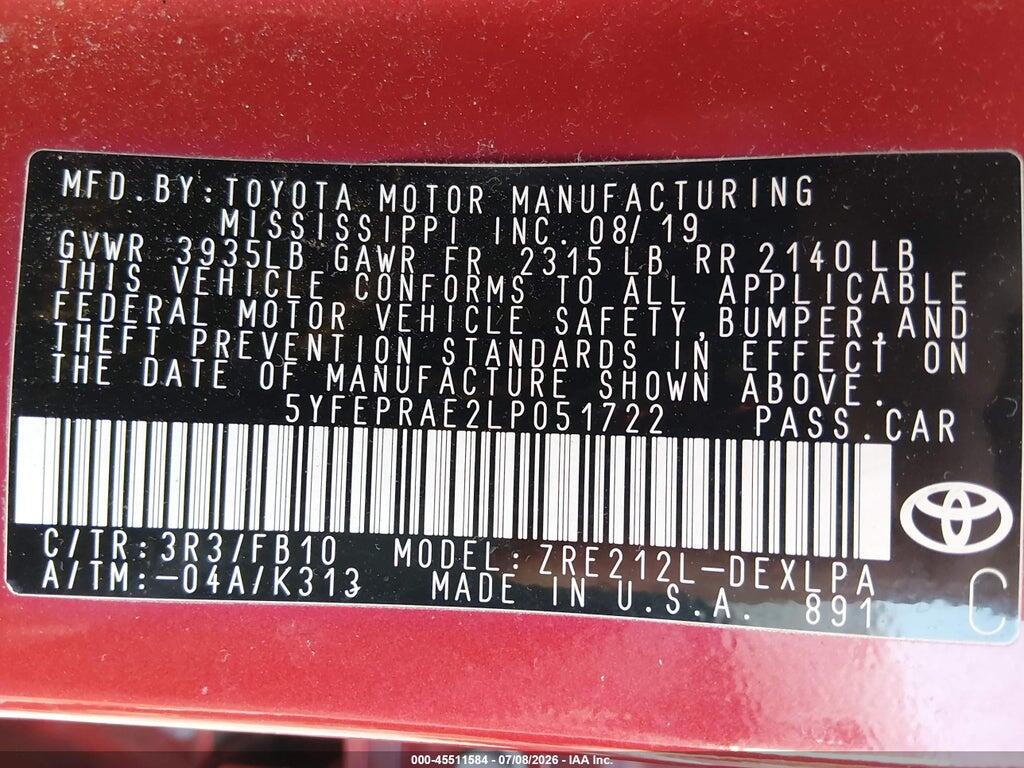 5YFEPRAE2LP051722 2020 TOYOTA COROLLA photo no. 9