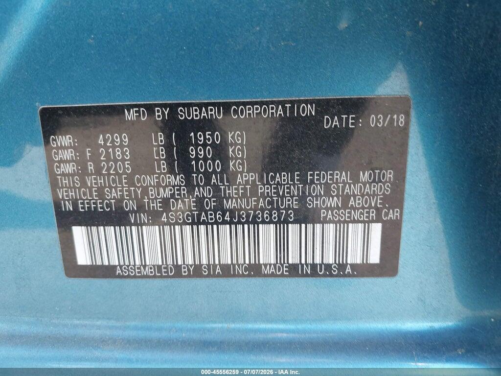 4S3GTAB64J3736873 2018 SUBARU IMPREZA photo no. 9