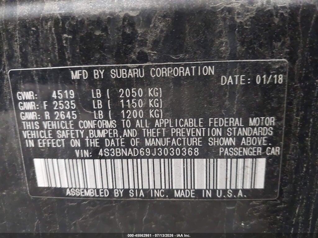4S3BNAD69J3030368 2018 SUBARU LEGACY photo no. 9