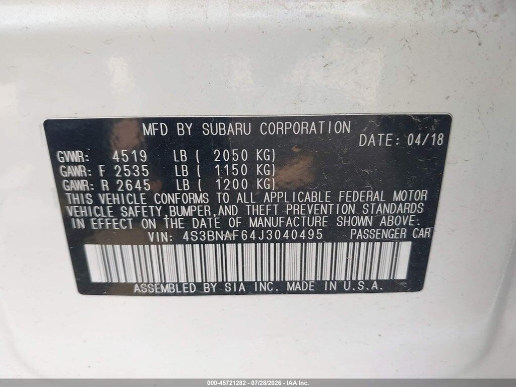 4S3BNAF64J3040495 2018 SUBARU LEGACY photo no. 9