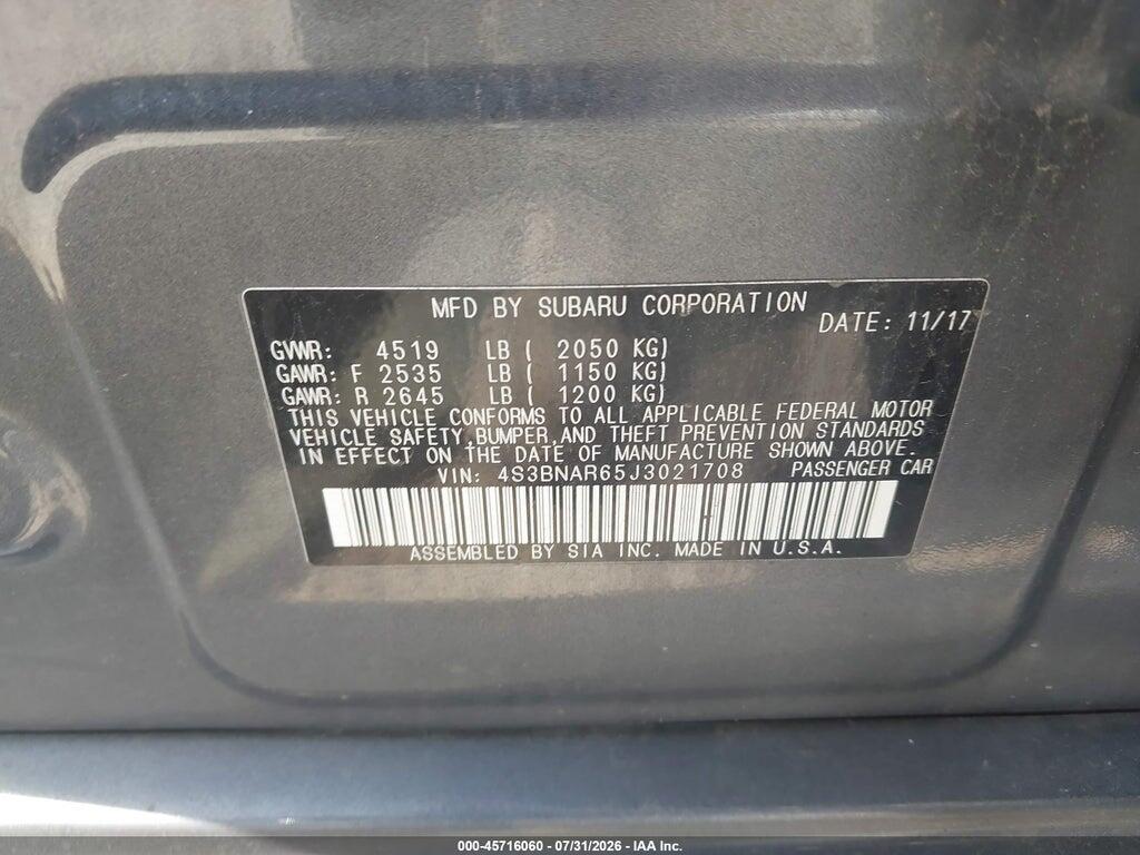 4S3BNAR65J3021708 2018 SUBARU LEGACY photo no. 9