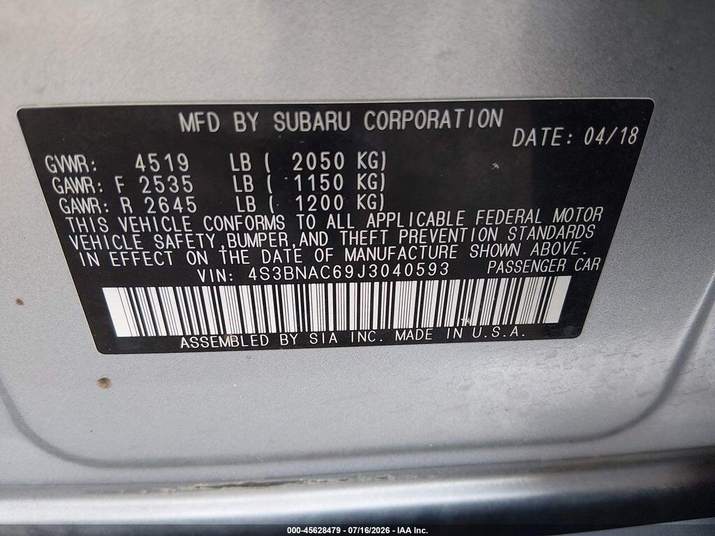 4S3BNAC69J3040593 2018 SUBARU LEGACY photo no. 9