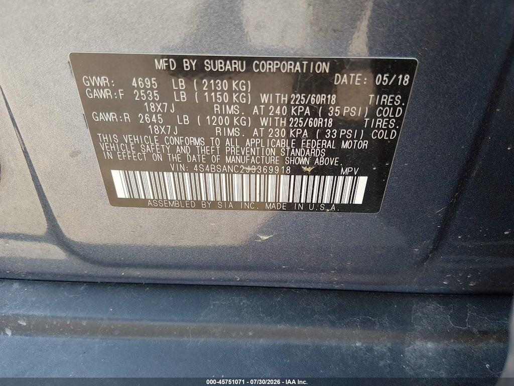4S4BSANC2J3369918 2018 SUBARU OUTBACK photo no. 9