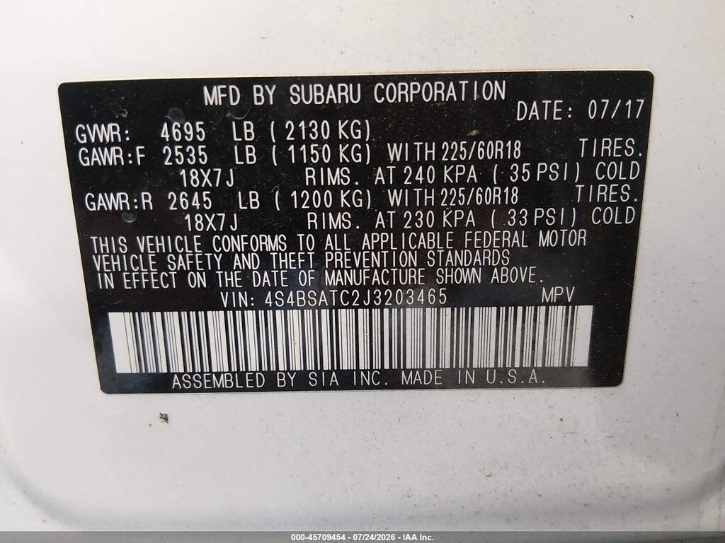 4S4BSATC2J3203465 2018 SUBARU OUTBACK photo no. 9
