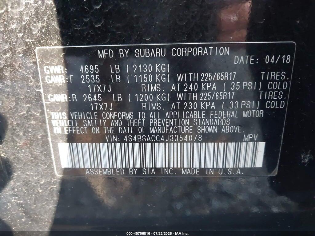 4S4BSACC4J3354078 2018 SUBARU OUTBACK photo no. 9