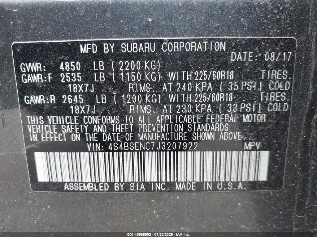 4S4BSENC7J3207922 2018 SUBARU OUTBACK photo no. 9