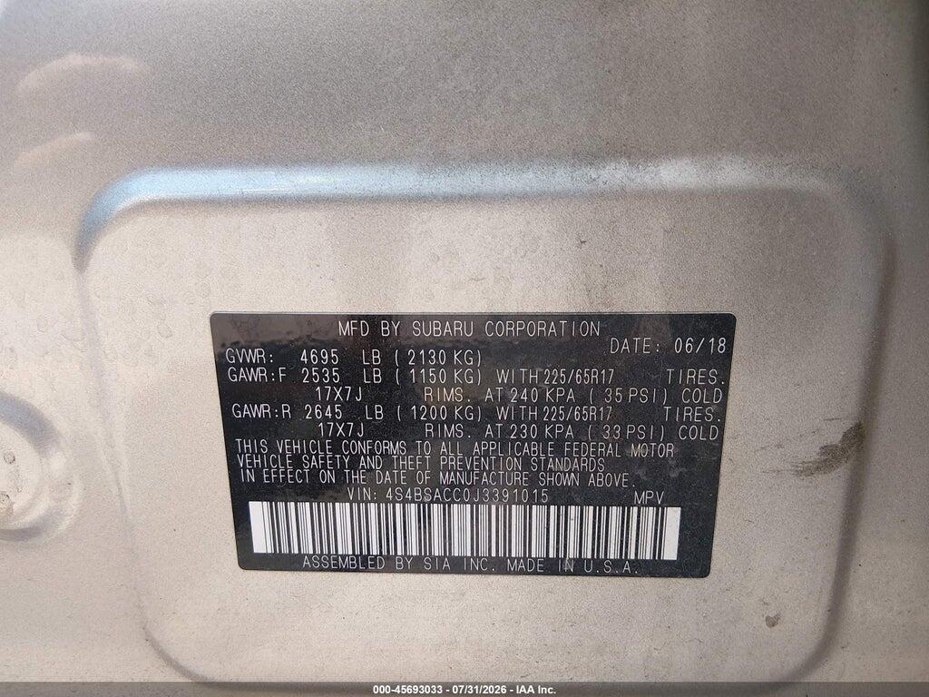 4S4BSACC0J3391015 2018 SUBARU OUTBACK photo no. 9