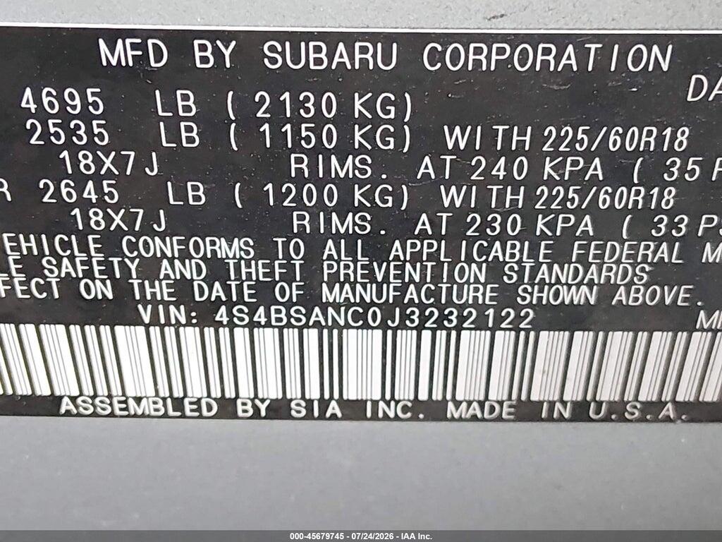 4S4BSANC0J3232122 2018 SUBARU OUTBACK photo no. 9