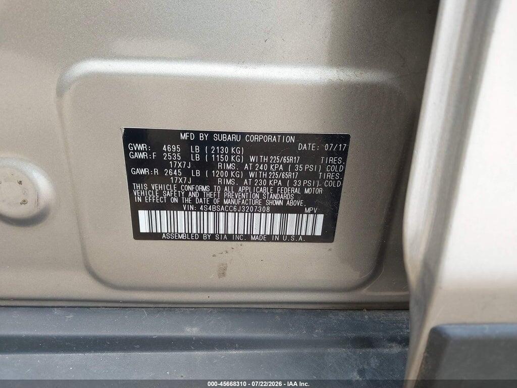 4S4BSACC6J3207308 2018 SUBARU OUTBACK photo no. 9