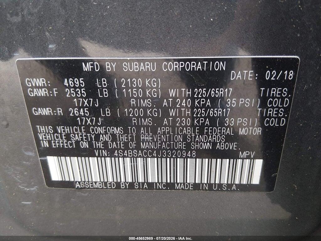 4S4BSACC4J3320948 2018 SUBARU OUTBACK photo no. 9