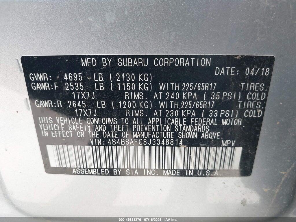 4S4BSAFC8J3348814 2018 SUBARU OUTBACK photo no. 9