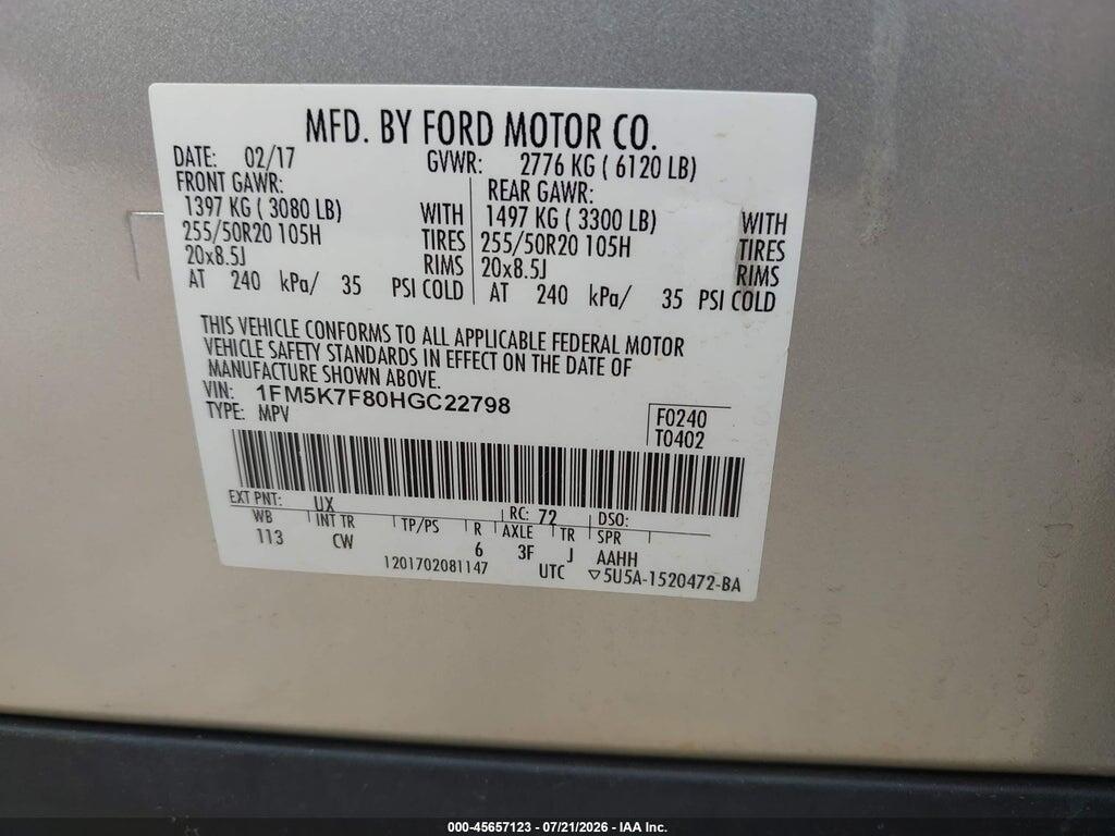1FM5K7F80HGC22798 2017 FORD EXPLORER photo no. 9