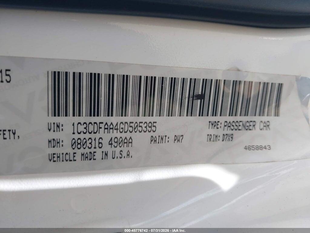 1C3CDFAA4GD505395 2016 DODGE DART photo no. 9