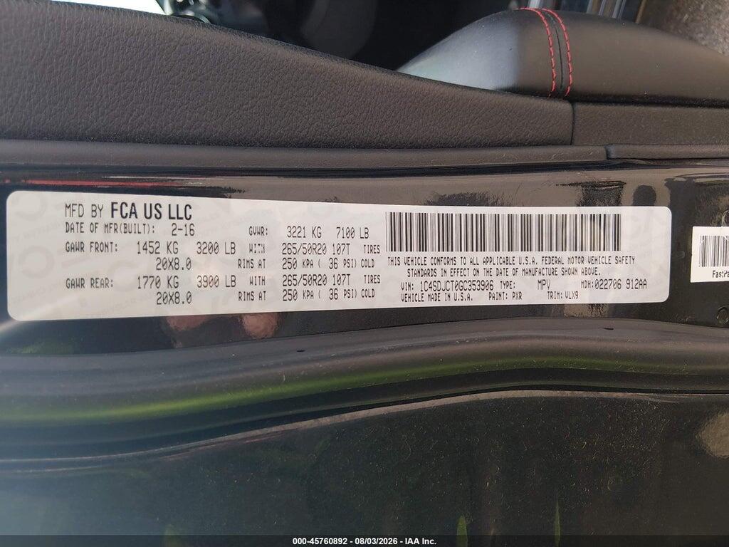 1C4SDJCT0GC353906 2016 DODGE DURANGO photo no. 9