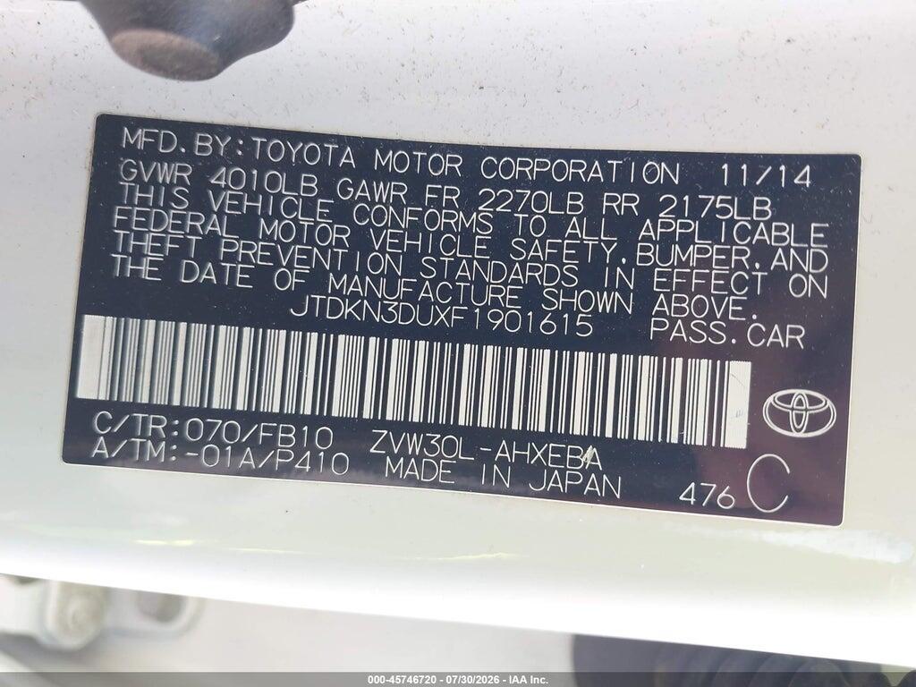 JTDKN3DUXF1901615 2015 TOYOTA PRIUS photo no. 9