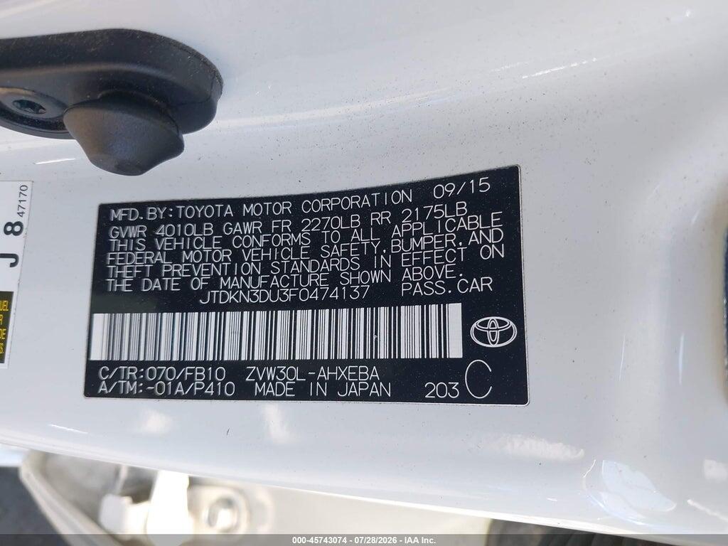 JTDKN3DU3F0474137 2015 TOYOTA PRIUS photo no. 9