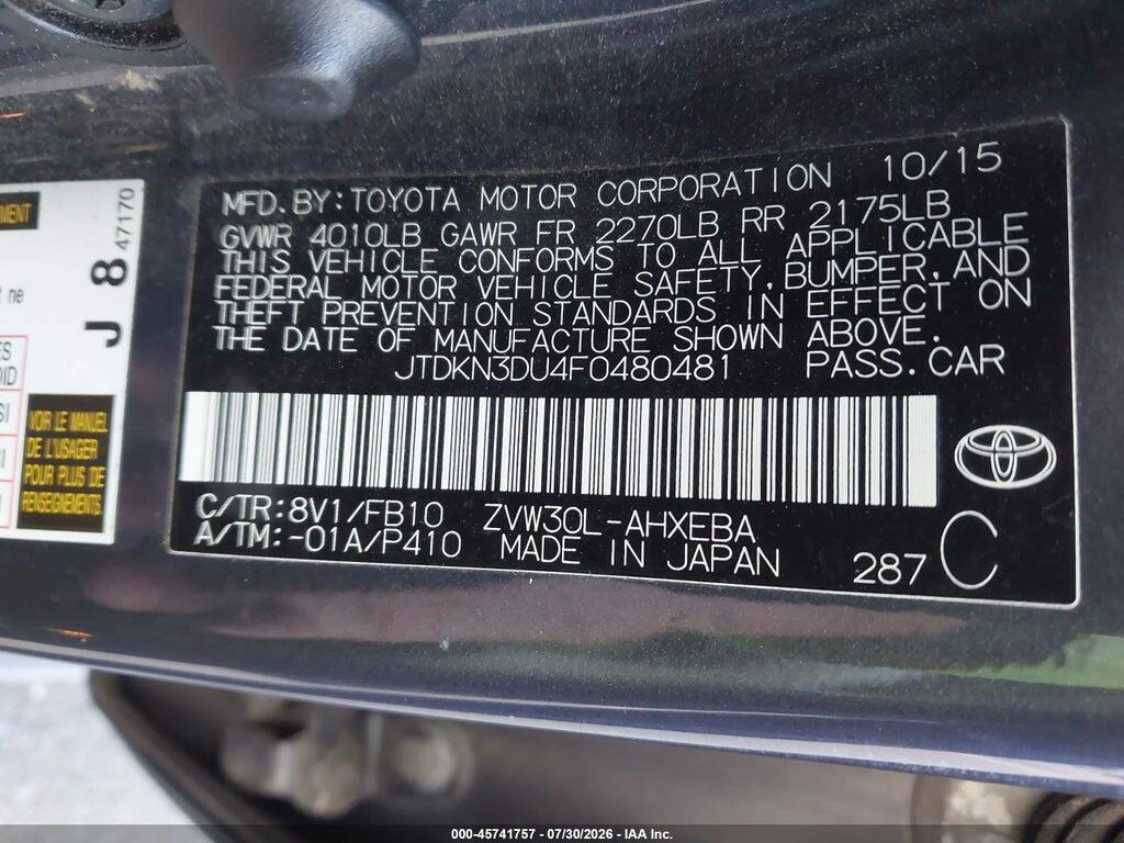 JTDKN3DU4F0480481 2015 TOYOTA PRIUS photo no. 9