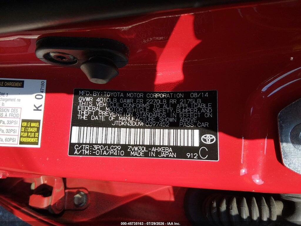 JTDKN3DU9F0397452 2015 TOYOTA PRIUS photo no. 9