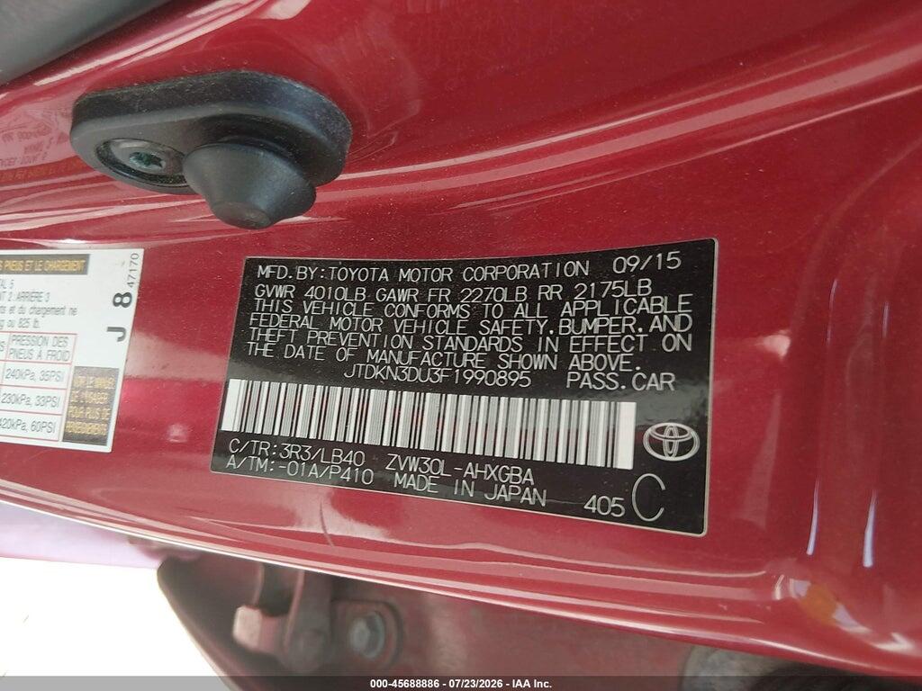 JTDKN3DU3F1990895 2015 TOYOTA PRIUS photo no. 9