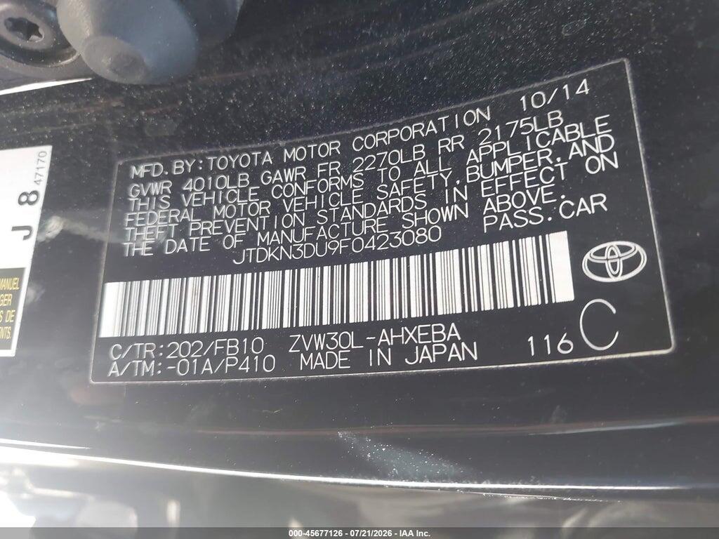 JTDKN3DU9F0423080 2015 TOYOTA PRIUS photo no. 9