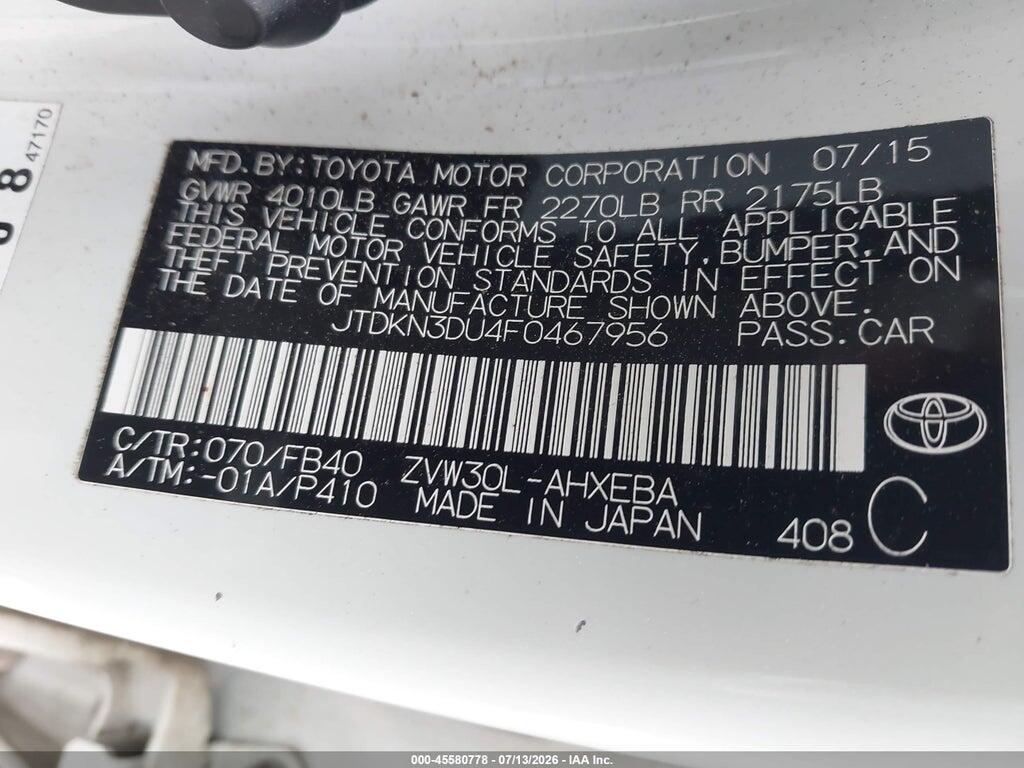 JTDKN3DU4F0467956 2015 TOYOTA PRIUS photo no. 9