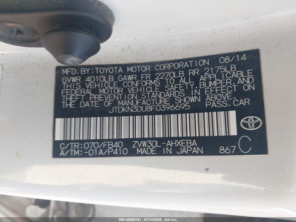 JTDKN3DU8F0396695 2015 TOYOTA PRIUS photo no. 9