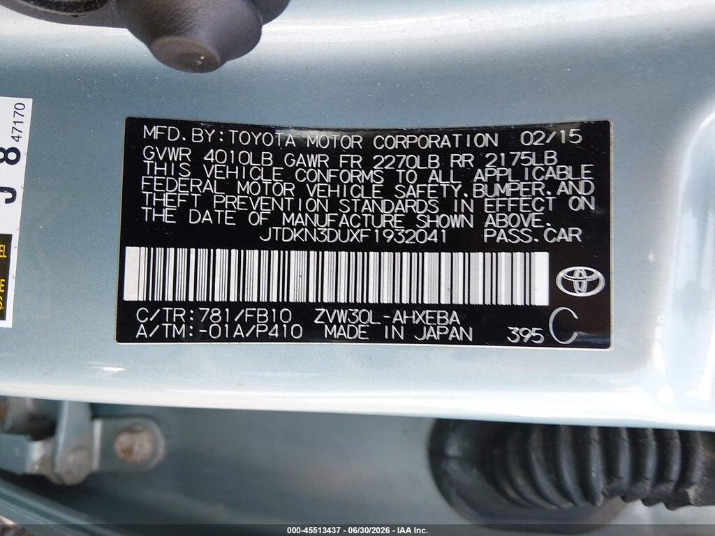 JTDKN3DUXF1932041 2015 TOYOTA PRIUS photo no. 9