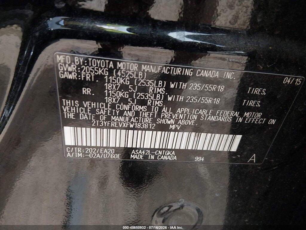 2T3YFREVXFW183812 2015 TOYOTA RAV4 photo no. 9