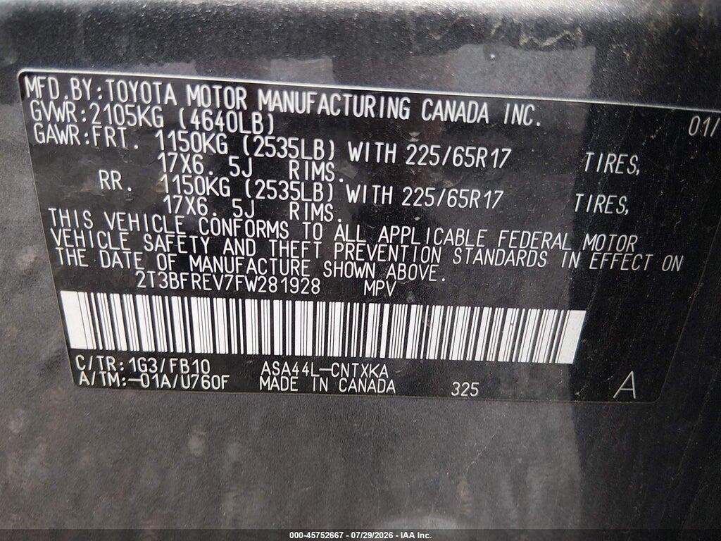 2T3BFREV7FW281928 2015 TOYOTA RAV4 photo no. 9