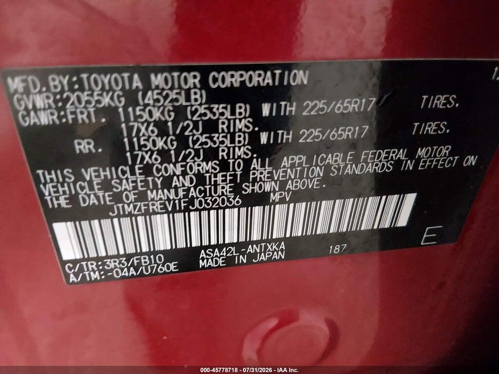 JTMZFREV1FJ032036 2015 TOYOTA RAV4 photo no. 9